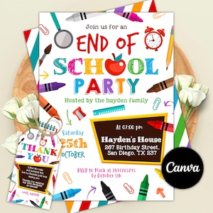 Editable End of School Party Invitation, Kids Summer Party Invitation, Schools Out Party Invitation, Last Day of School Party Invitation