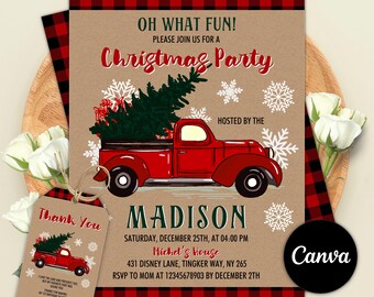 Weihnachts-LKW-Einladung, LKW-Weihnachtsfeier-Einladung, Retro-Weihnachtsfeier, Oh welcher Spaß, Feiertags-Party einladen, Canva-Vorlage