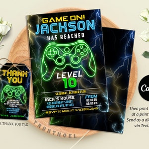 Video Game Birthday Invitation, Games Invite, Gamer Invitations, Digital Invitation, Editable in canva