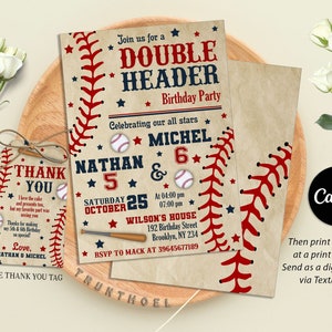 Baseball-Geburtstagsfeier-Einladung, Baseball-Doppel-Geburtstagseinladung, Baseball-Party-Einladung, Baseball-Geburtstagseinladung der Joint Brothers