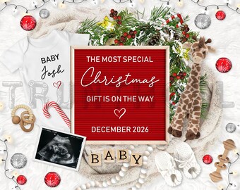 Christmas Pregnancy Announcement Digital Baby Announcement December Pregnancy Gender Neutral Social Media Reveal I'll Be Home for Christmas