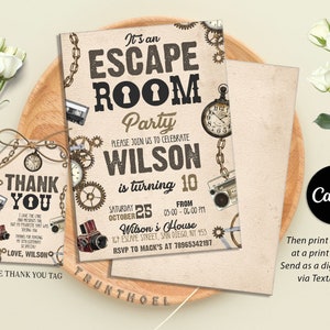 Escape Room Invitations, Escape Room Party, Escape Room invites, Escape Room Birthday Invitation, Mystery Birthday Party, Escape Room Theme
