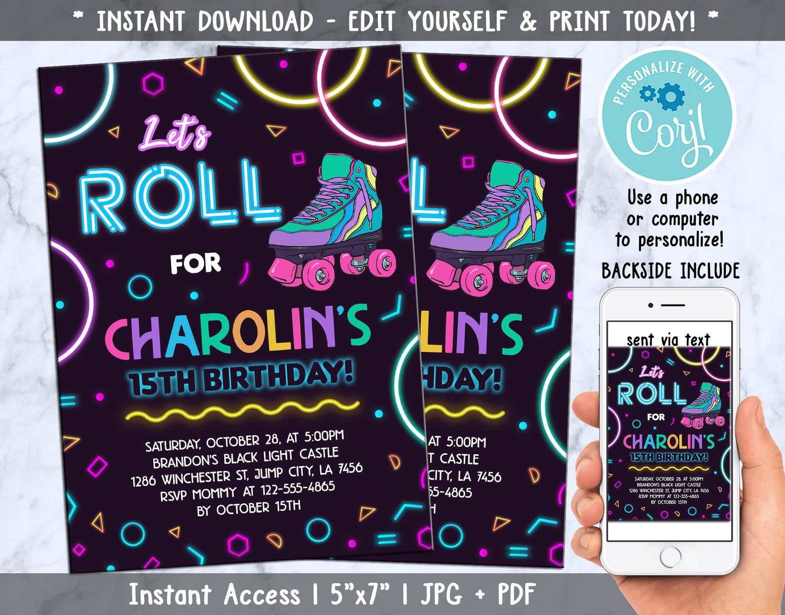 Roller Skating Birthday Invitation Instant Download Let's Etsy Australia