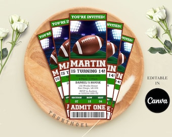 Football Birthday Invitation, Football Invitation, Football Ticket Invitation, Birthday Invitation, Sports Invitation, Digital Canva
