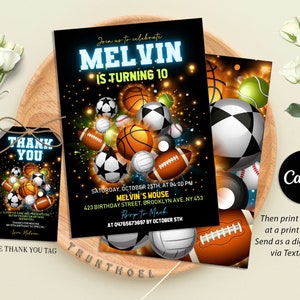 Sport-Geburtstagsfeier-Einladung, Neonsport-Einladung, Sport-Thema einladen, All-Star-Sporteinladung, bearbeitbar in Canva