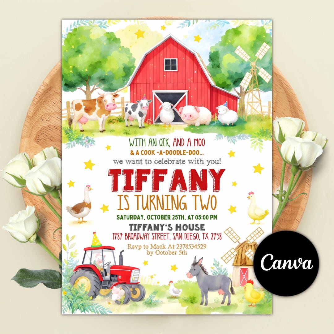 Editable Farm Animals Birthday Invitation, Barnyard Party (canva ...