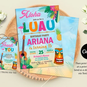 Luau Birthday Invitation, Luau Party Invitation, Tropical Birthday Invitation, Aloha Birthday Invitation, Digital Canva