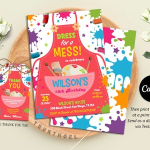 Art Birthday Invitation, Painting Party Invitation, Art Birthday Party Invitation, Dress for a Mess, Editable in Canva