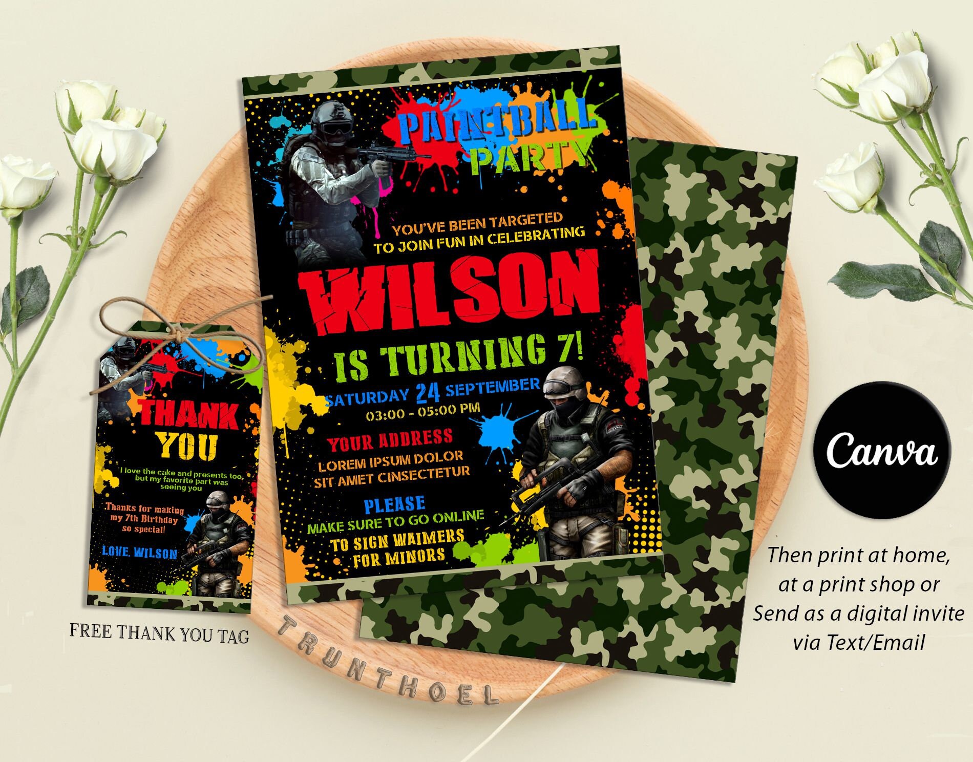 Paintball Invitation, Paintball Party, Paintball Birthday, Paintball Invite, Paintball Invitation instant Download, Digital Canva