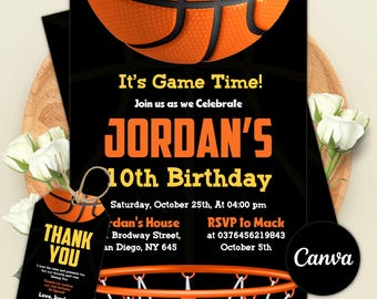 Editable Basketball Birthday Invitation, Basketball Party Invitations,  Sport Style Birthday Party Theme, Instant Download, Canva Template
