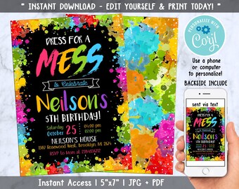 Editable Art Birthday Invitation, Art Party Invitation, Painting Birthday Party, Colorful, Paint Party, Editable with Corjl