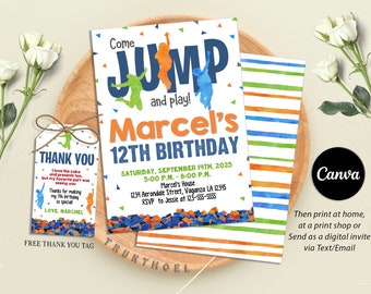 Trampoline Birthday Invitation, Jump Invitation, Trampoline Party, Bounce Invitation, Digital Canva
