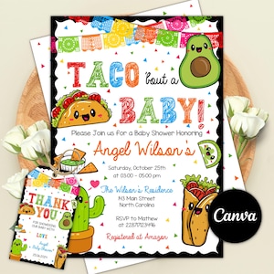 Fiesta Taco Baby Shower Invitation, Canva Template (Digital)