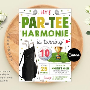 Editable Golf Birthday Invitation, Let&#39;s Par Tee Golf Birthday Invite, Sports Invitation Template, Golf Birthday Party Invite, Digital Canva