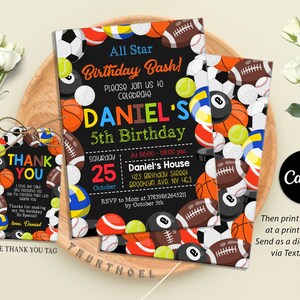 Editable Sports Invitation, Sports Birthday Party Invitaion, Sports Template Download, Digital Canva