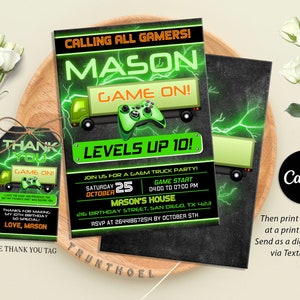 Editable Neon Game On Level Up Gaming Birthday Party Invitation, Video Game Birthday Invitation, Glow Game Party Printable Canva Template