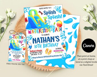 Water Slide Birthday Invitation: Splish Splash Party