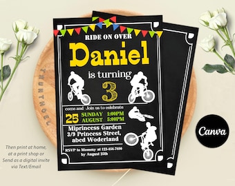 Editable Bike Invitation, Bike Birthday Party Invitation, Bikers Birthday Invite, Bicycle Party Invitation, Kids Invitation, Digital Canva