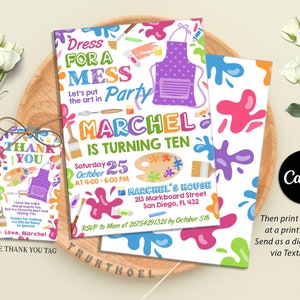 Art Birthday Party Invitation, Painting Birthday Invitation, Painting Party, Art Painting Birthday Party Invitation, Editable in Canva