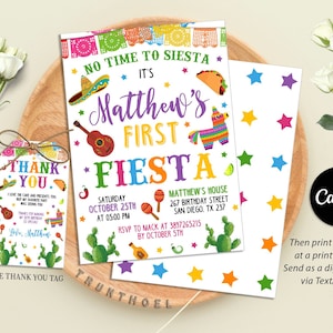 Editable Fiesta Invitation, First Fiesta Invite, Fiesta Birthday Party Invitation, Mexican Theme Party Invite, Cinco De Mayo, Canva Template