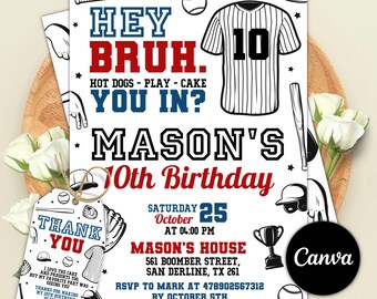 Editable Baseball Birthday Invitation, Bruh Theme Party Invite, Sports Style, Rookie of the Year, Instant Download, Canva Template