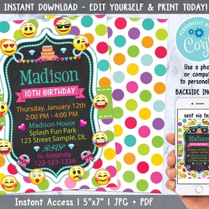 Printable Emoji Birthday Party Invitation, Emoji invitations, Smiley Face Birthday Invitation, Girl Emojis Bday Invite, Emoticon Bday