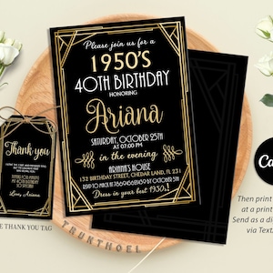 Convite Roaring 20's, convite de aniversário de 1920, convite Art Déco, convite de festa Roaring 20s, convite temático dos anos 20