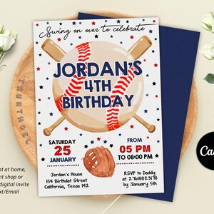 Baseball Invitation, Baseball Birthday Party Invite, Swing On Over End of Season Team Sports Ball Decor Game Day, Rookie of the Year, Canva