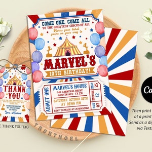 Editable Carnival Invitation, Carnival Birthday Party Invitation, Circus Birthday Invitation, Kids Invitation, Printable, Instant Download