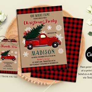 Christmas Truck Invitation, Truck Christmas Party Invitation, Retro Christmas Party, Oh What Fun Invitation, Holiday Party Invitation