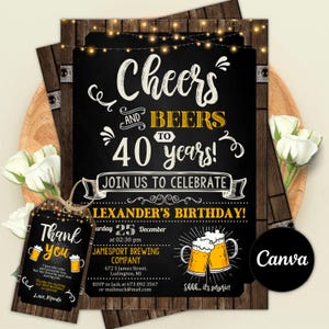 Cheers and Beers verjaardagsuitnodiging, Cheers and Beers tot 30 jaar, 40 jaar, 50 jaar, volwassen verjaardagsuitnodiging, bewerkbare Canva-sjabloon