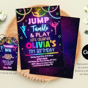 Editable Jump Invitation, Jump Birthday Party Invitation, Jump Tumble & Play Gymnastics Birthday Party Invitation, Rainbow Invitation
