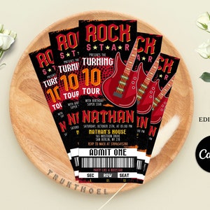 Rockstar Party Ticket Invitations, Party like a Rockstar, Rock n Roll Birthday Party, Music Birthday Party Invite, Editable Printable