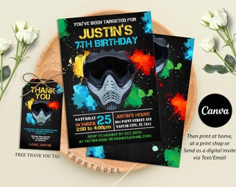 Paintball Invitation, Paintball Party, Paintball Birthday, Paintball Invite, Paintball Invitation instant Download, Digital Canva