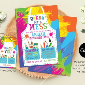 Painting Party Invitation, Art Party Invitation, Art Birthday Party Invitation, Dress for a Mess, Art Themed, Editable with Canva