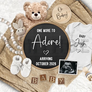 One More to Adore Pregnancy Announcement, Digital, Gender Neutral, Baby Announcement, Editable Template, Social Media