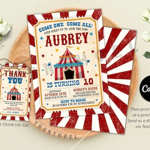 Editale Carnaval, Faire-part de fête d'anniversaire Carnaval, Faire-part d'anniversaire cirque, Carnaval cirque, Faire-part enfant, tout âge