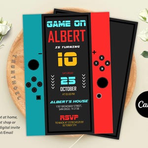 Faire-part d'anniversaire jeu vidéo, carte d'invitation, carte d'invitation jeu vidéo, invitation anniversaire jeu vidéo, jeu vidéo imprimable, modèle toile
