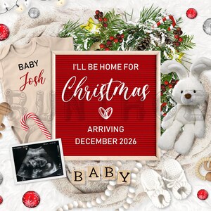 Faire-part de grossesse numérique pour Noël, faire-part de naissance prévu pour décembre, non sexiste, modèle modifiable, je serai à la maison pour Noël