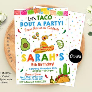 Editable Fiesta Birthday Invitation, Mexican Papel Party Birthday Invite, Mexican Theme Invitation, Any Age Birthday Invite, Canva Template
