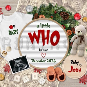 Faire-part de grossesse de Noël numérique, faire-part de bébé surprise drôle, thème de Noël, modèle modifiable, un peu qui est dû