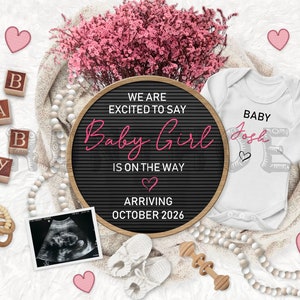 Baby Girl Schwangerschaftsankündigung Digital, Mädchen Babymitteilung, Baby Reveal, Social Media Reveal