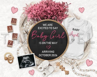 Baby Girl Pregnancy Announcement Digital, Girl Baby Announcement, Baby Reveal, Social Media Reveal