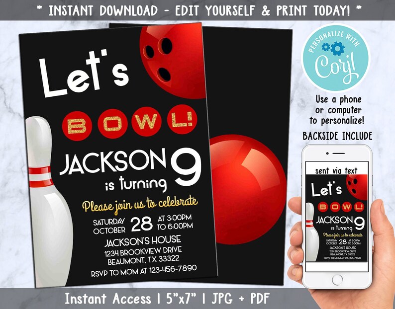 Bowling Party Invitations Bowling Party Invitation Printable Bowling Party Invitation Instant Download Bowling Birthday
