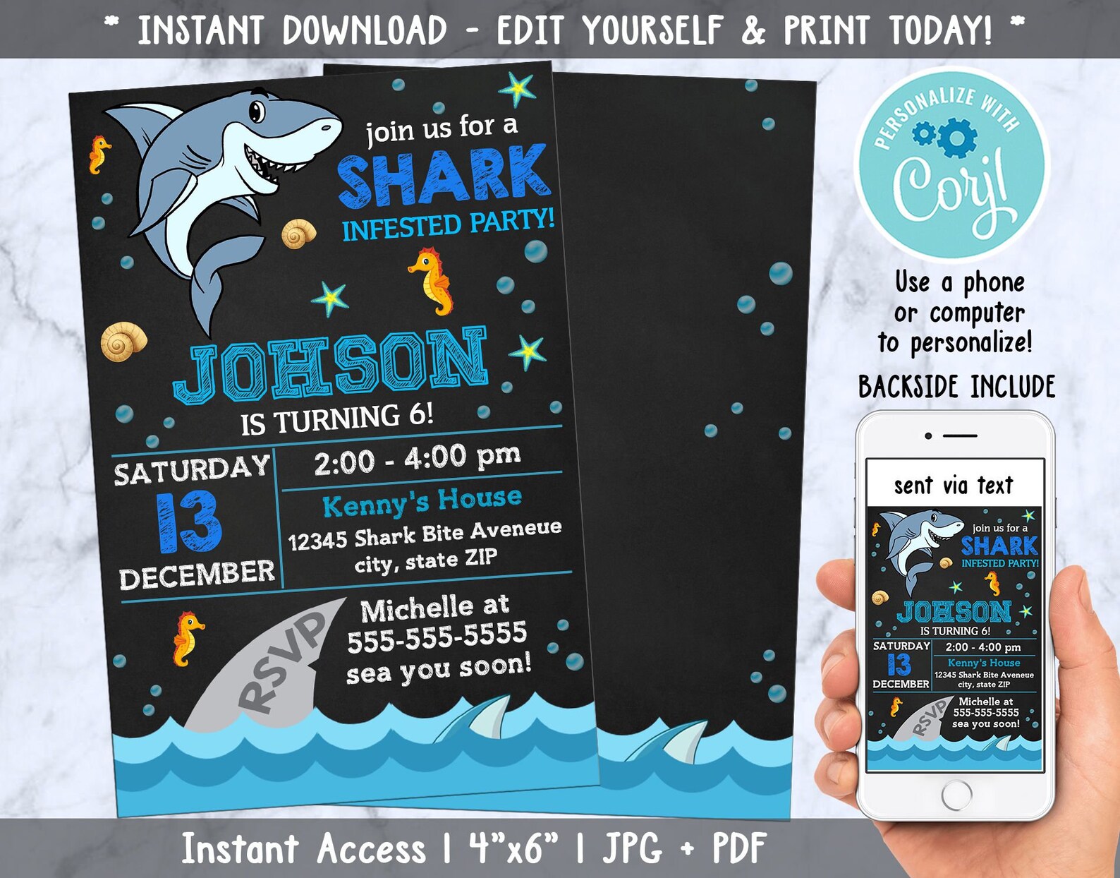 Shark Party Invitations Shark Birthday Party Invitation - Etsy