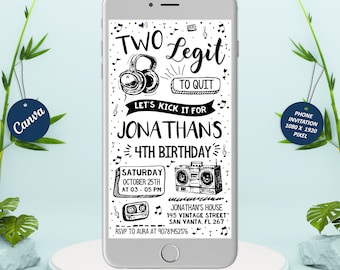 Electronic Two Legit To Quit Birthday Party Invitation, Hip Hop Invitation, Instant Download, Editable with Canva