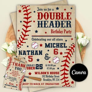 Baseball Birthday Party Invitation, Baseball Double Birthday Invitation, Baseball Party Invite, Baseball Joint Brothers Birthday Invitation