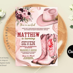 Editable Western Birthday Invitation, Cowgirl Party Birthday Invitation,  Rodeo Birthday Invite, Girl Invitation, Any Age, Instant Download