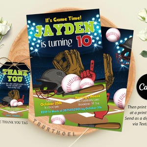 Baseball Birthday Party Invitation, Sports Party Invitation, Slugger Ball Game, Baseball Theme Party Invite, Editable Canva Template