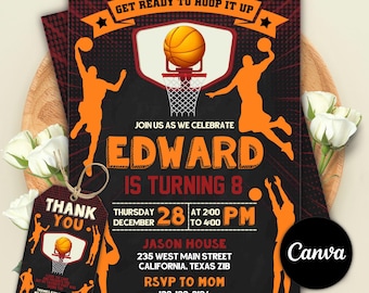 Basketball Birthday Invitation, Basketball Party Invite, Sports Style Birthday Party, Instant Download, Editable Canva Template